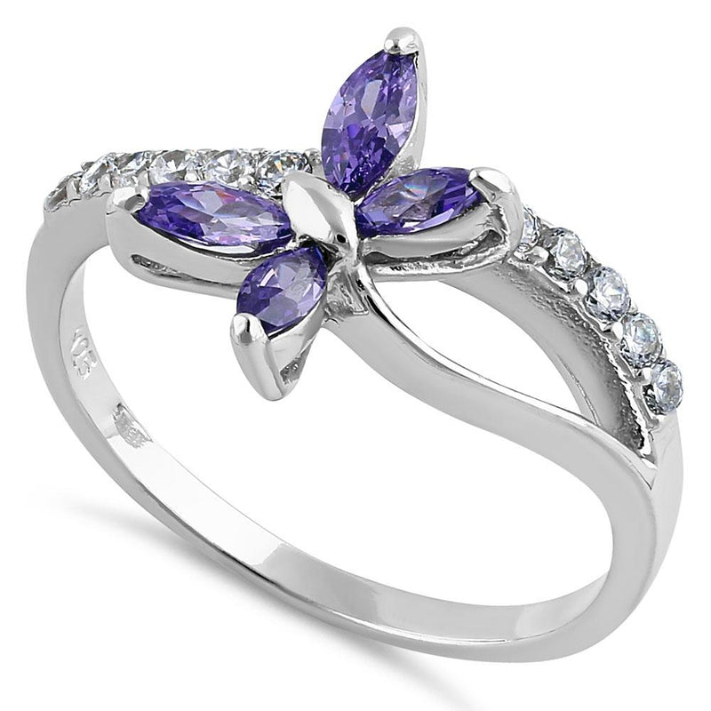 Sterling Silver Butterfly Amethyst CZ Ring