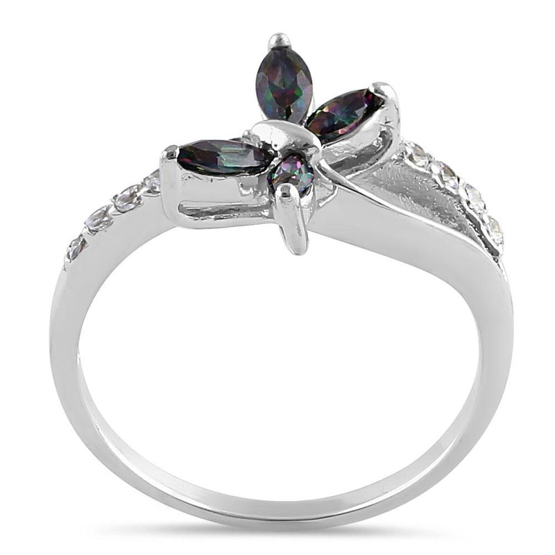 Sterling Silver Butterfly Rainbow Topaz CZ Ring