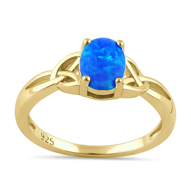 Sterling Silver Gold Plated Center Stone Charmed Blue Lab Opal Ring