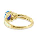 Sterling Silver Gold Plated Center Stone Charmed Blue Lab Opal Ring