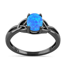 Sterling Silver Black Rhodium Plated Center Stone Charmed Blue Lab Opal Ring