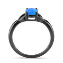 Sterling Silver Black Rhodium Plated Center Stone Charmed Blue Lab Opal Ring