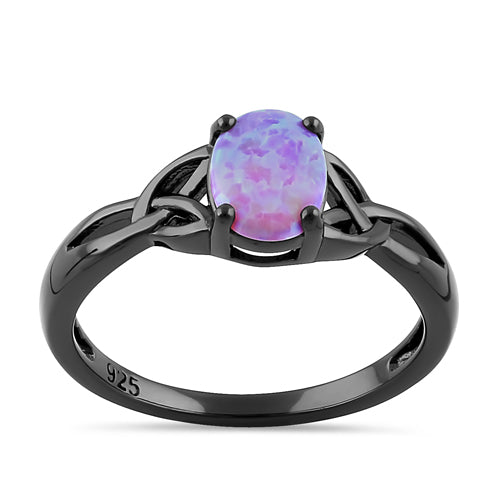 Sterling Silver Black Rhodium Plated Center Stone Charmed Pink Lab Opal Ring