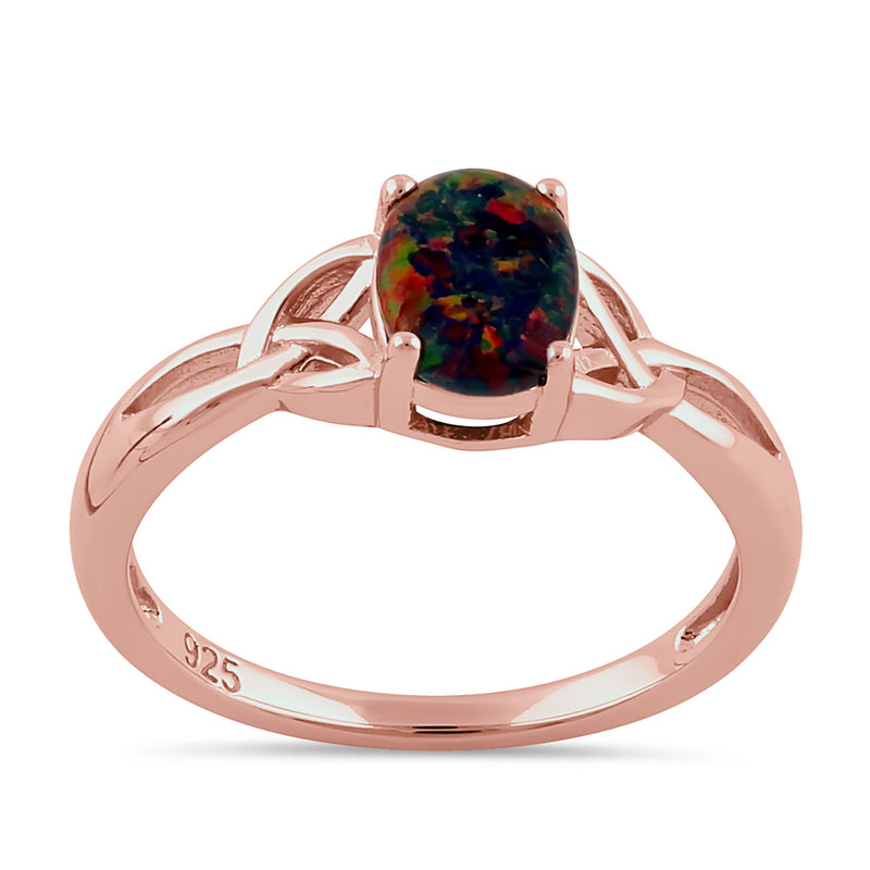 Sterling Silver Rose Gold Center Stone Charmed Black Lab Opal Ring