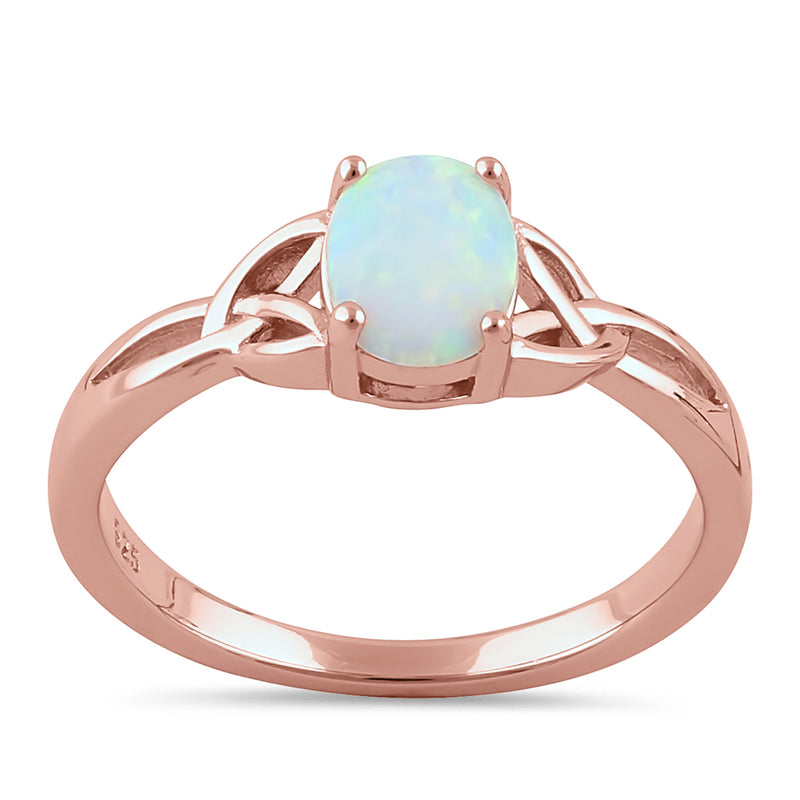 Sterling Silver Rose Gold Center Stone Charmed White Lab Opal Ring