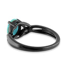 Sterling Silver Black Rhodium Plated Center Stone Charmed Aqua Green Lab Opal Ring