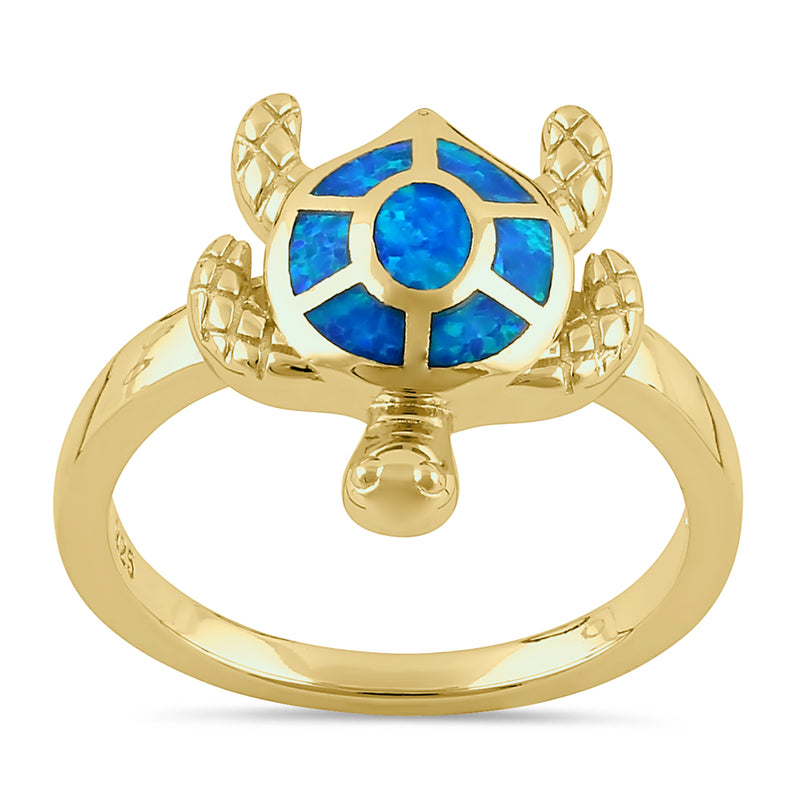 Sterling Silver Gold Plated Turtle Blue Lab Opal Ring