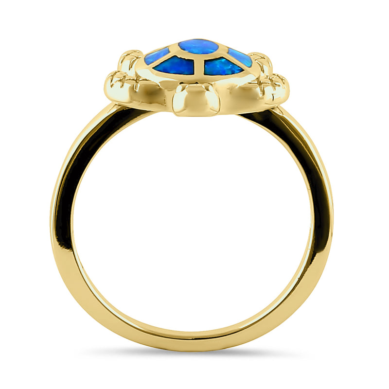 Sterling Silver Gold Plated Turtle Blue Lab Opal Ring