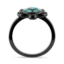 Sterling Silver  Black Rhodium Plated Turtle Green Lab Opal Ring