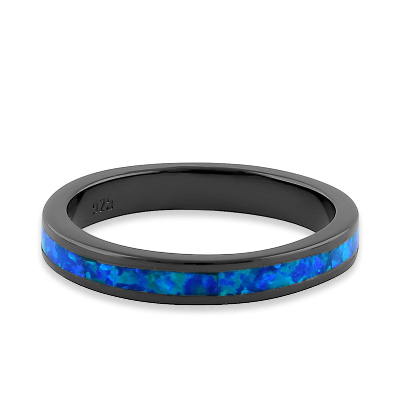 Sterling Silver Black Rhodium Plated Seamless Lab Opal Ring