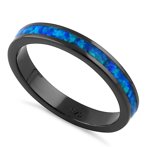 Sterling Silver Black Rhodium Plated Seamless Lab Opal Ring