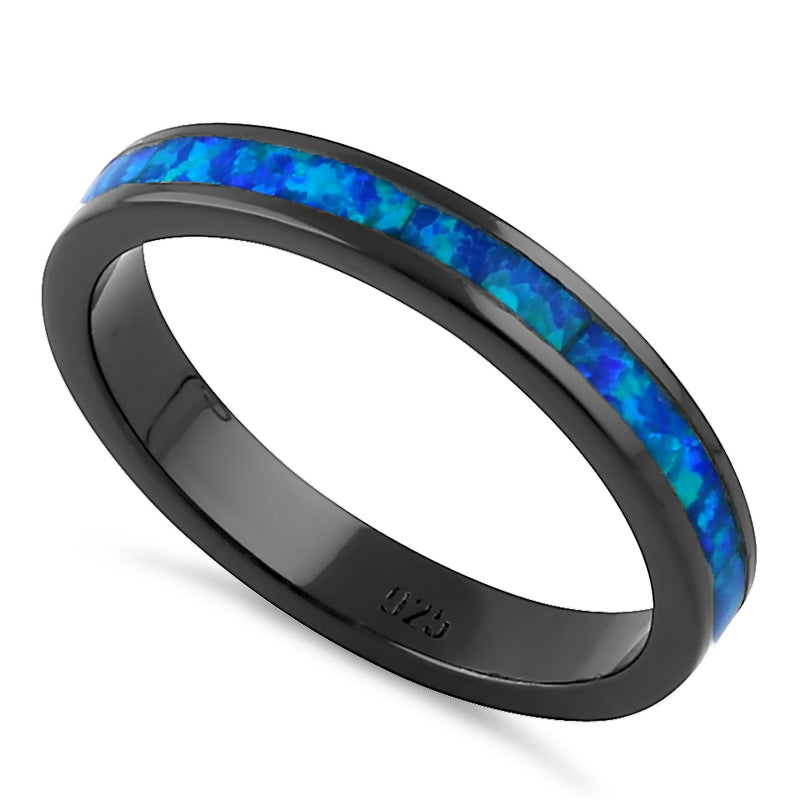 Sterling Silver Black Rhodium Plated Seamless Lab Opal Ring