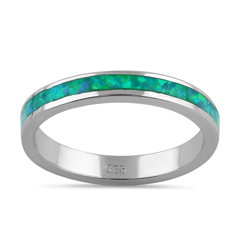 Sterling Silver Seamless Green Lab Opal Ring