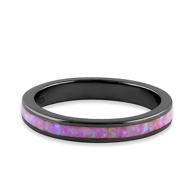 Sterling Silver Black Rhodium Plated  Seamless Pink Lab Opal Ring