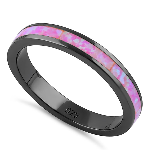 Sterling Silver Black Rhodium Plated  Seamless Pink Lab Opal Ring