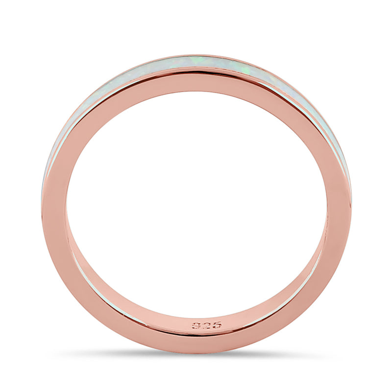 Sterling Silver Rose Gold Seamless White Lab Opal Ring