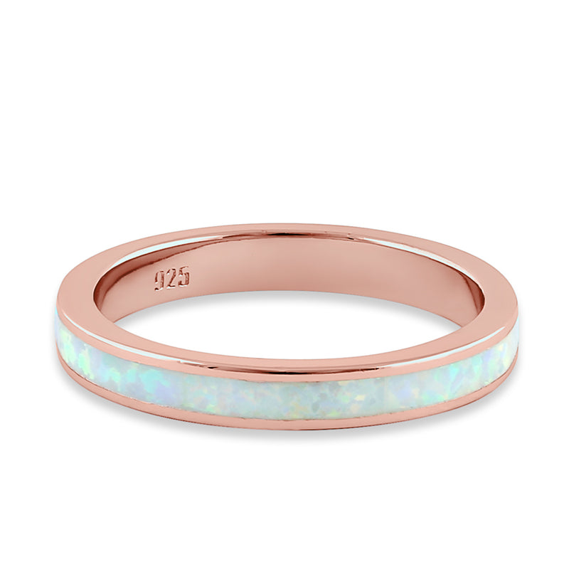 Sterling Silver Rose Gold Seamless White Lab Opal Ring