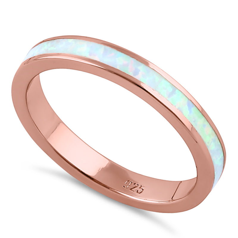 Sterling Silver Rose Gold Seamless White Lab Opal Ring