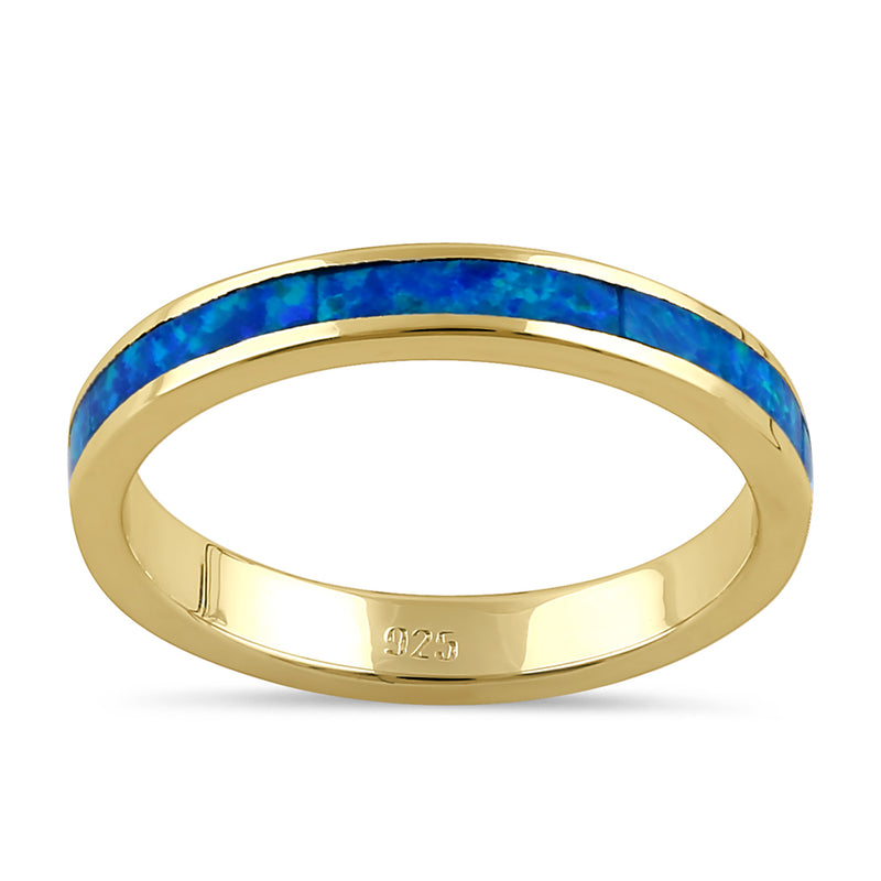 Sterling Silver Gold Plated Seamless  Blue Lab Opal Ring