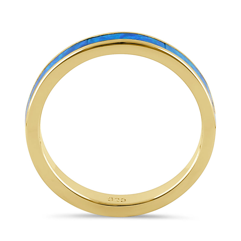 Sterling Silver Gold Plated Seamless  Blue Lab Opal Ring