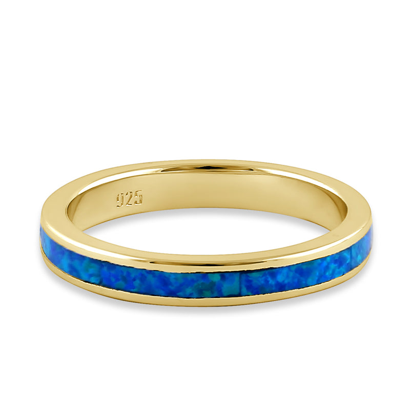 Sterling Silver Gold Plated Seamless  Blue Lab Opal Ring