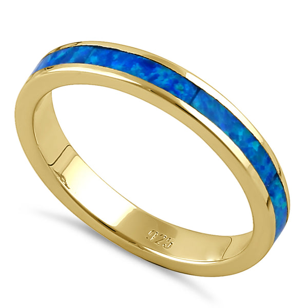 Sterling Silver Gold Plated Seamless  Blue Lab Opal Ring