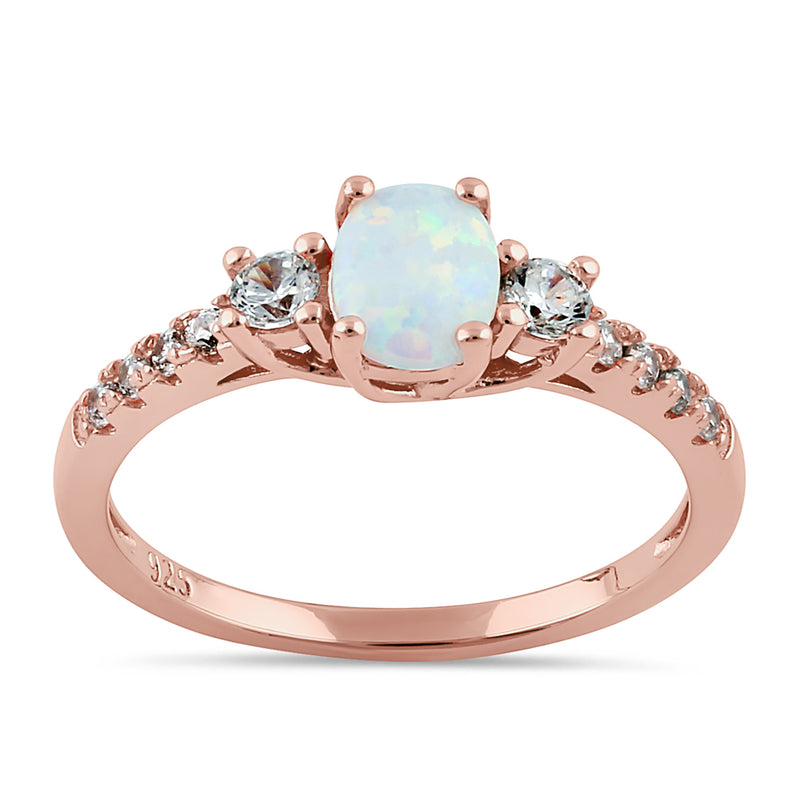 Sterling Silver Rose Gold Oval White Lab Opal CZ Ring