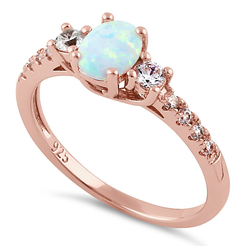 Sterling Silver Rose Gold Oval White Lab Opal CZ Ring