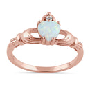 Sterling Silver Rose Gold Claddagh White Lab Opal CZ Ring