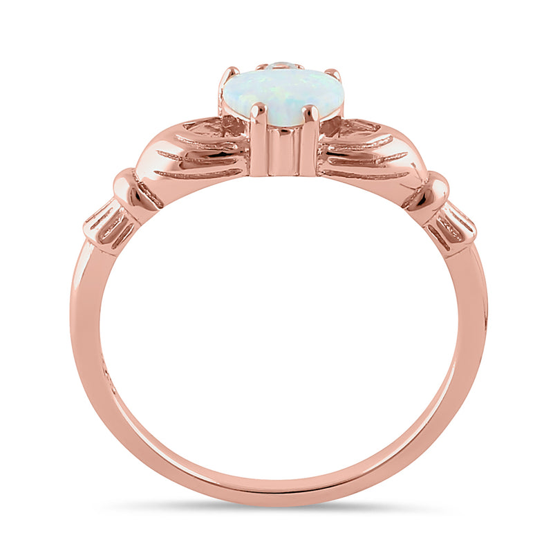 Sterling Silver Rose Gold Claddagh White Lab Opal CZ Ring