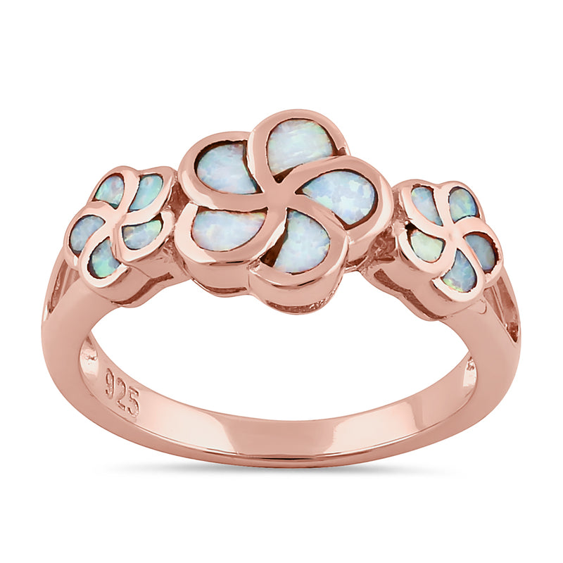 Sterling Silver Rose Gold Plumeria White Lab Opal Ring