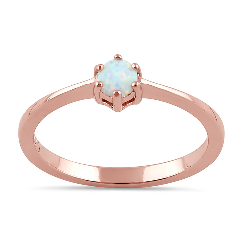 Sterling Silver Rose Gold Round White Lab Opal Ring