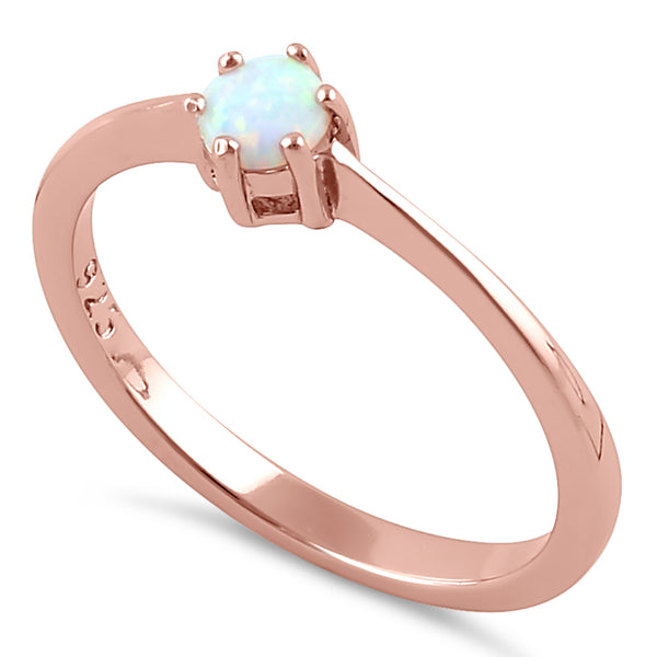 Sterling Silver Rose Gold Round White Lab Opal Ring