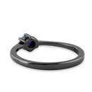 Sterling Silver Black Rhodium Plated Round Blue Lab Opal Ring