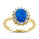Sterling Silver Gold Plated Oval Blue Lab Opal CZ Ring