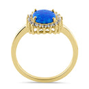 Sterling Silver Gold Plated Oval Blue Lab Opal CZ Ring