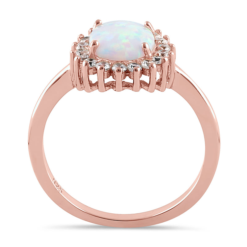 Sterling Silver Rose Gold Oval Halo White Lab Opal CZ Ring
