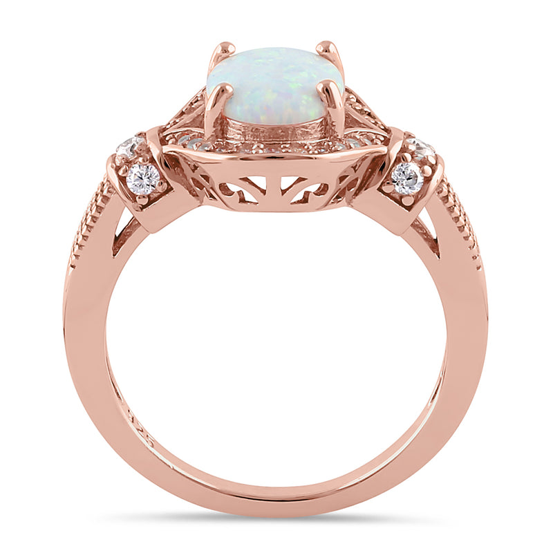 Sterling Silver Rose Gold Elegant White Oval Lab Opal CZ Ring