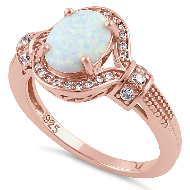 Sterling Silver Rose Gold Elegant White Oval Lab Opal CZ Ring