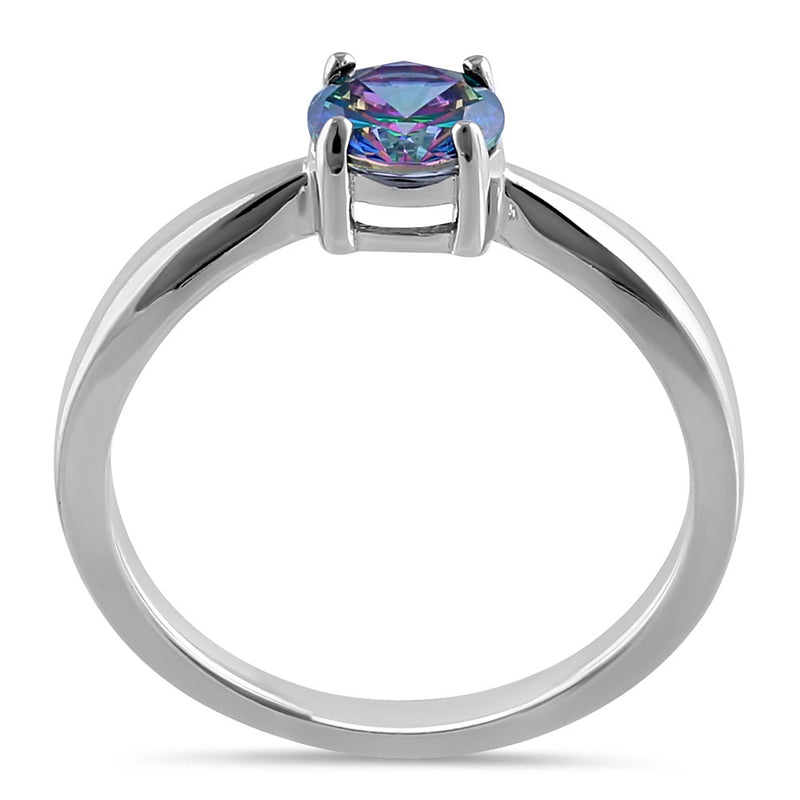 Sterling Silver 6mm Round Rainbow CZ Ring