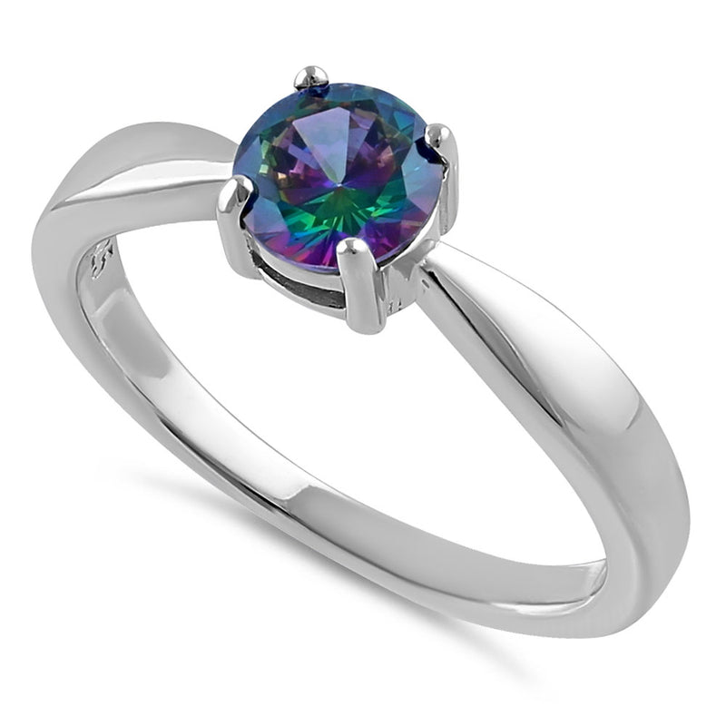 Sterling Silver 6mm Round Rainbow CZ Ring