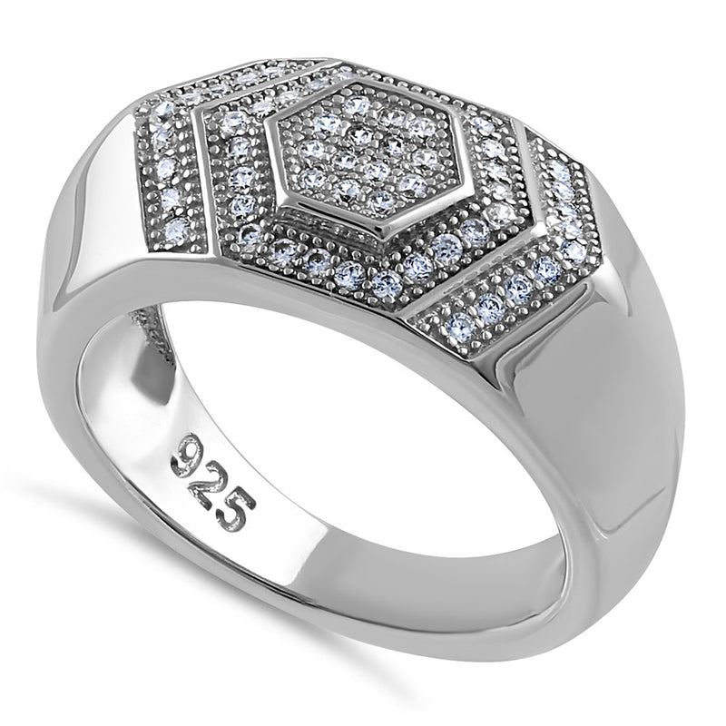 Sterling Silver Clear CZ Layered Hexagon Band Ring