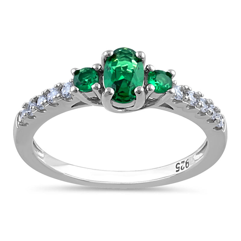 Sterling Silver Enchanted Oval Green CZ Ring