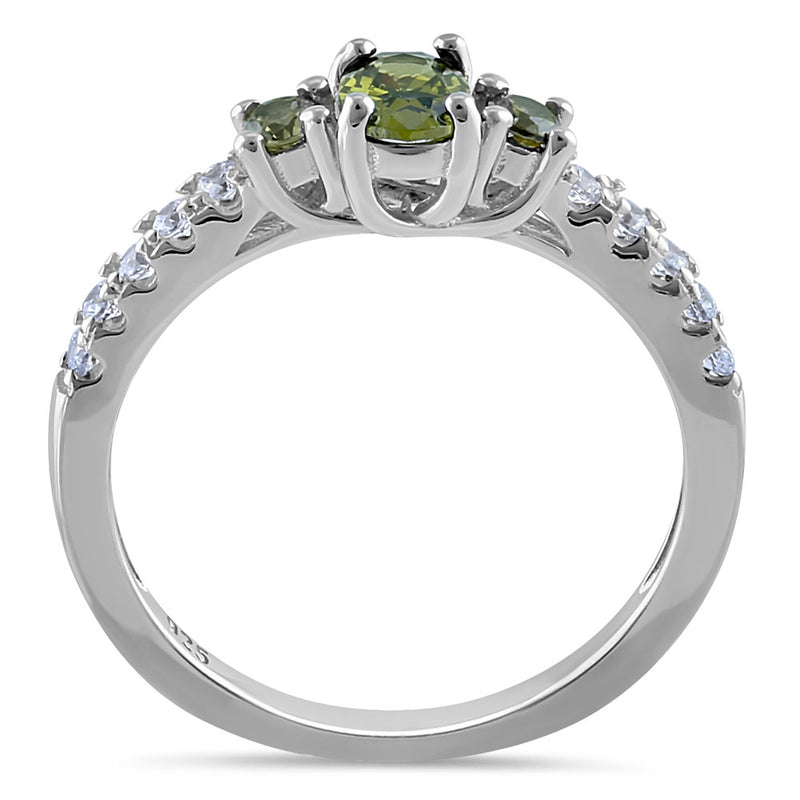 Sterling Silver Enchanted Oval Peridot CZ Ring