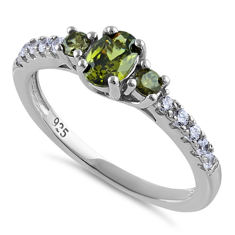 Sterling Silver Enchanted Oval Peridot CZ Ring