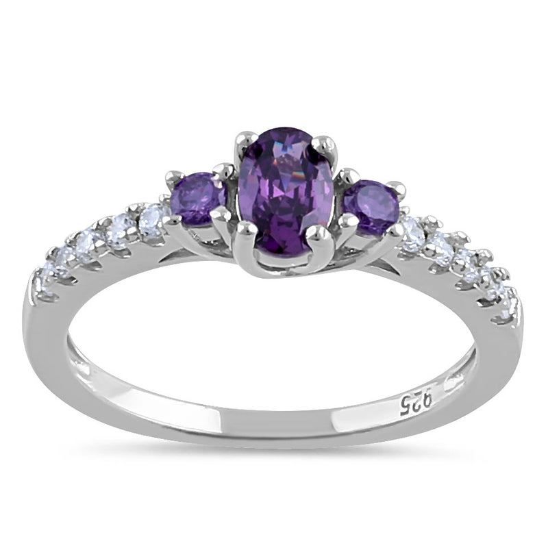Sterling Silver Enchanted Oval Amethyst CZ Ring