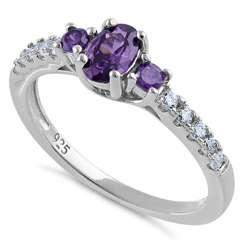 Sterling Silver Enchanted Oval Amethyst CZ Ring