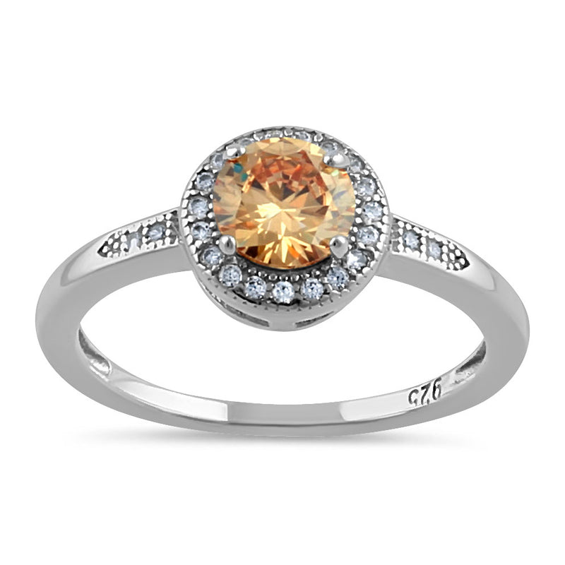 Sterling Silver Elegant Round Halo Champaign CZ Ring