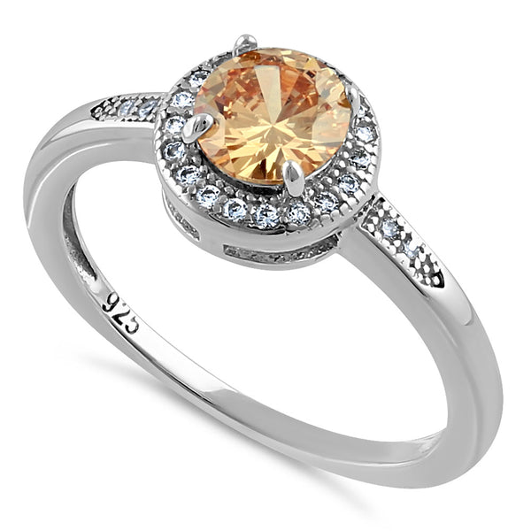 Sterling Silver Elegant Round Halo Champaign CZ Ring