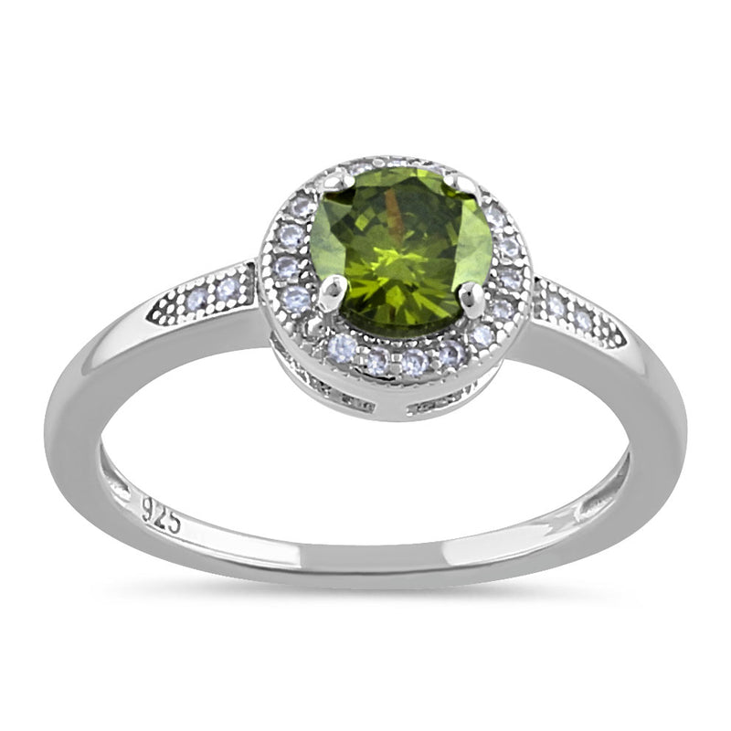 Sterling Silver Elegant Round Halo Peridot CZ Ring